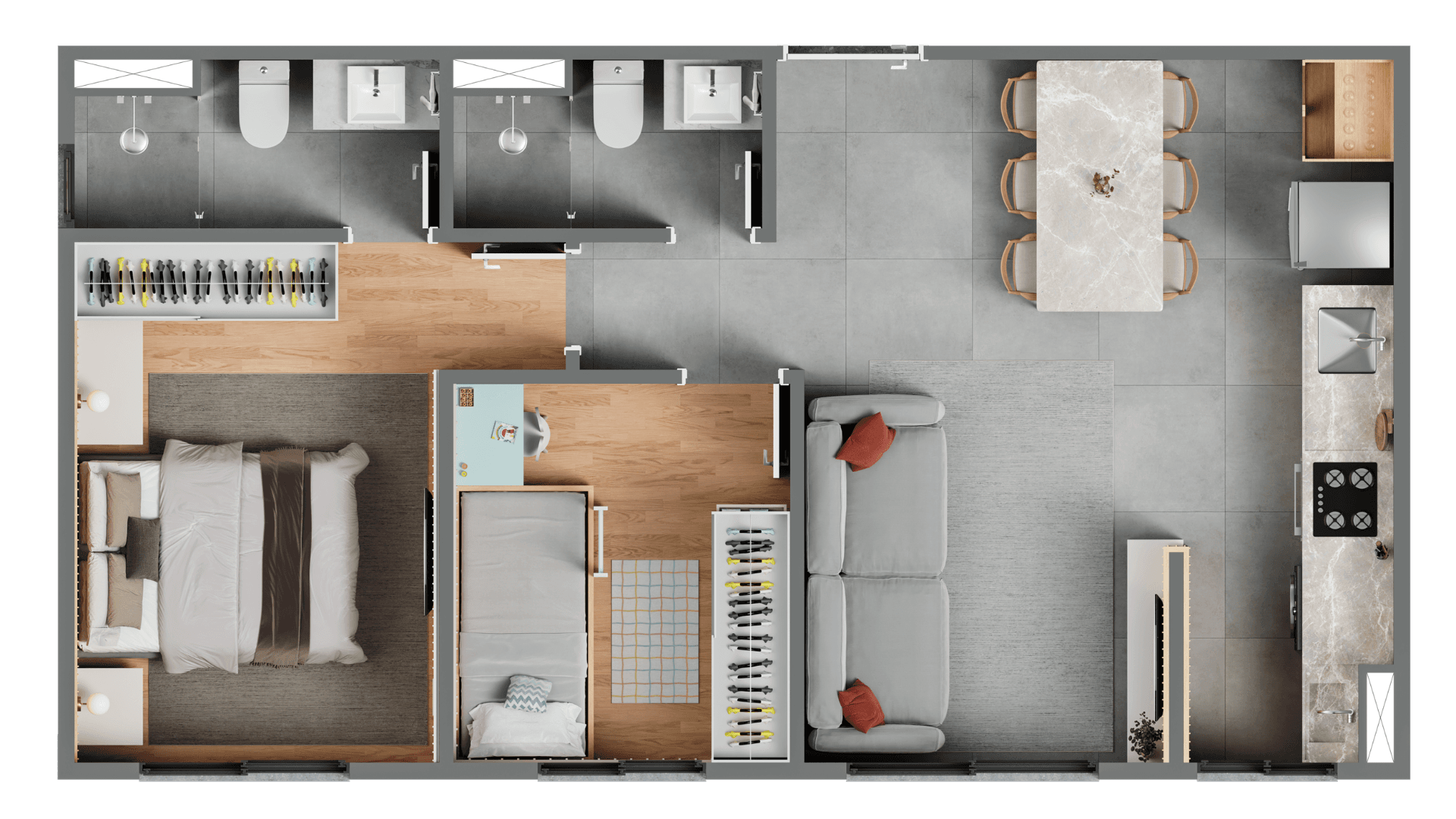 Planta 2 dormitórios com suíte